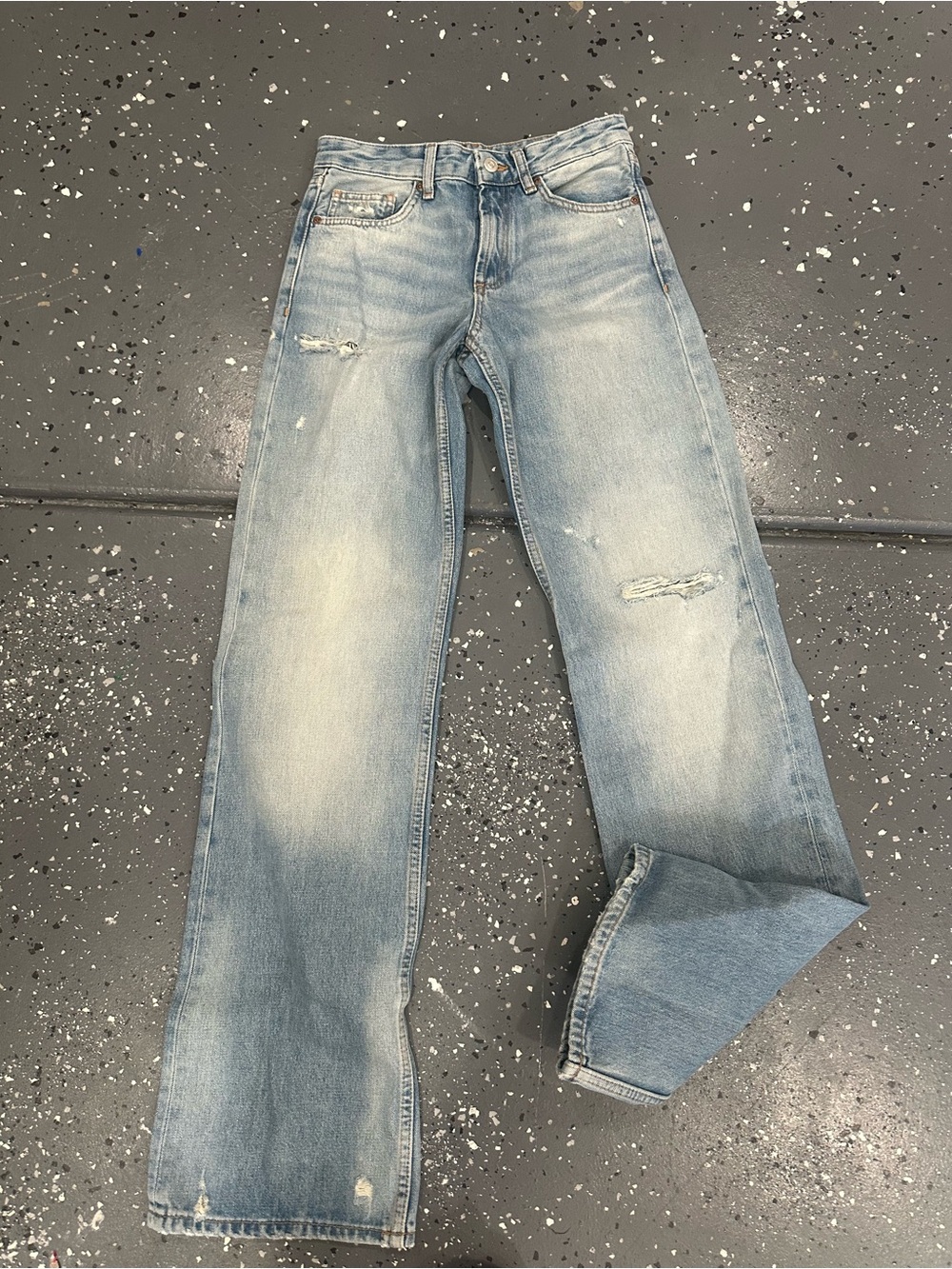 Zara Light Blue Wide-Leg Distressed Jeans